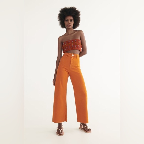 NWOT Zara The Marine Straight Jeans Orange Size 6 - Picture 1 of 13